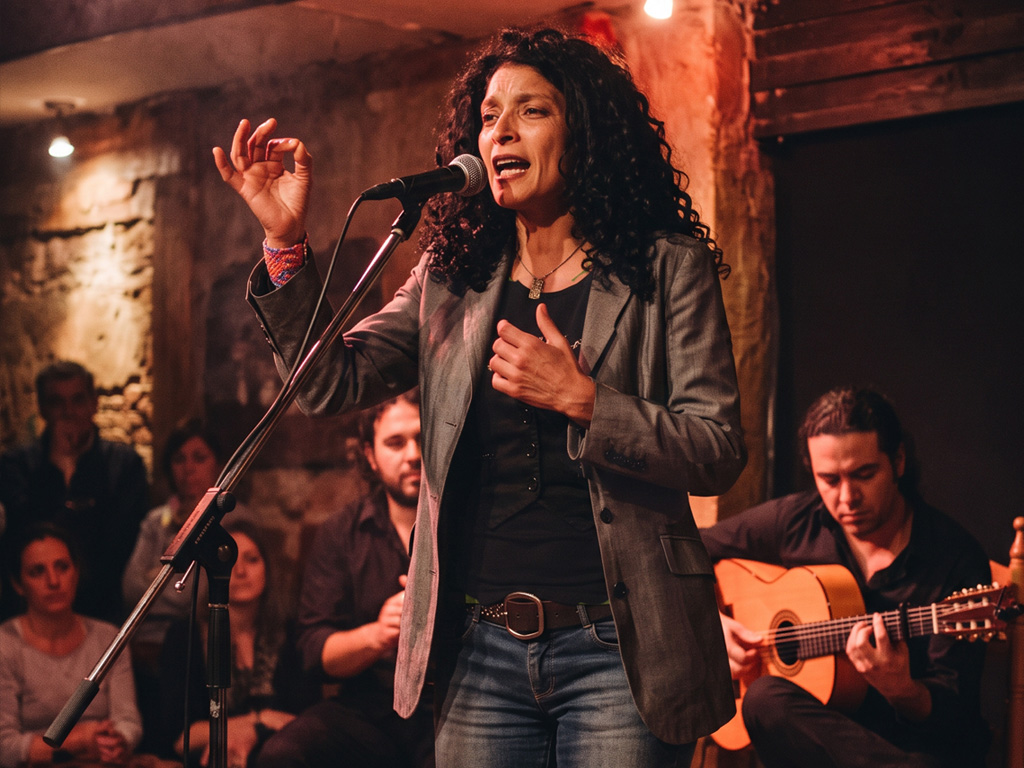 Ángela Locarno interpretando rumba flamenca gipsy con bailarinas en show privado