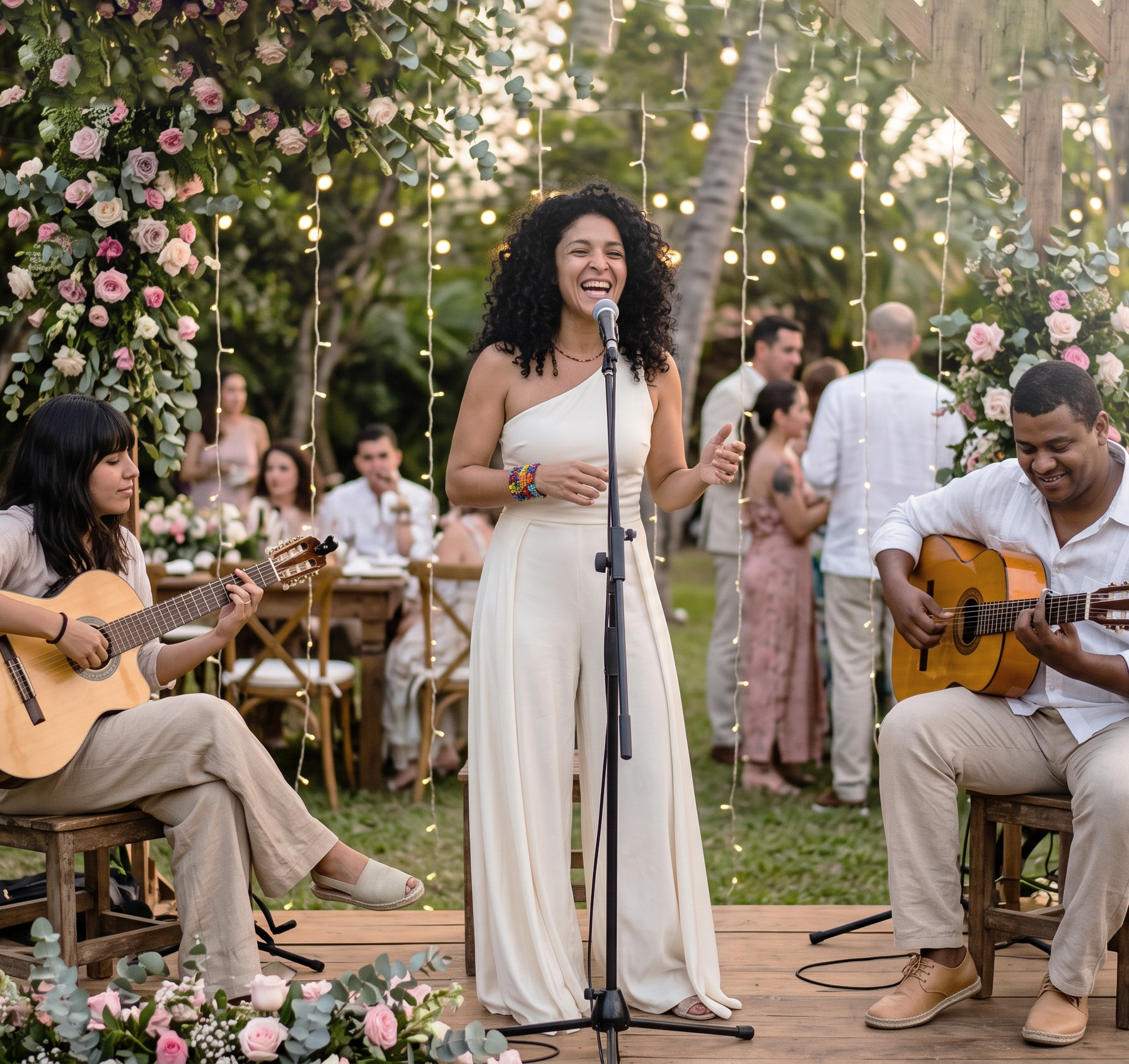 Set acústico íntimo de Ángela Locarno durante ceremonia de matrimonio